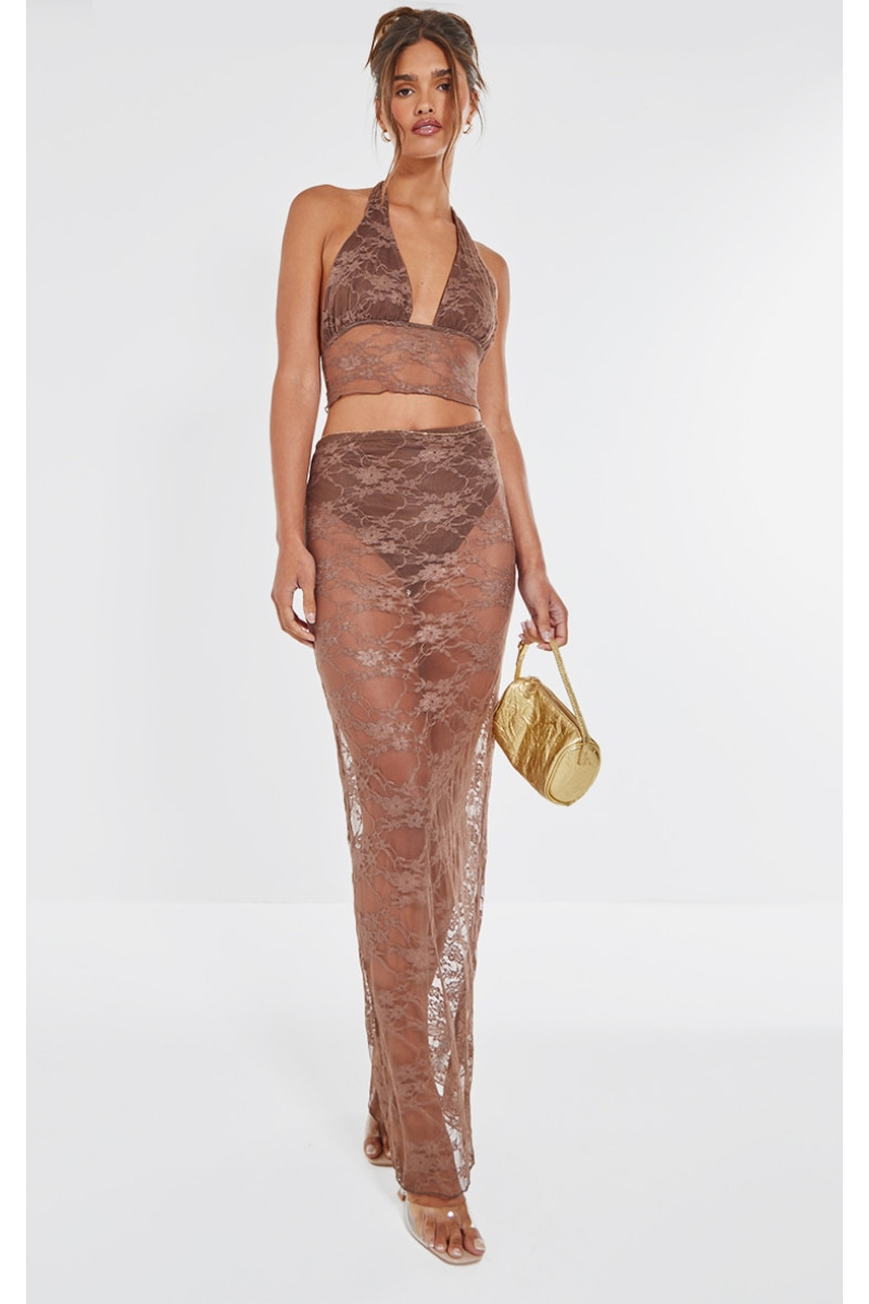 Коричневий бюстгальтер з мереживною підкладкою