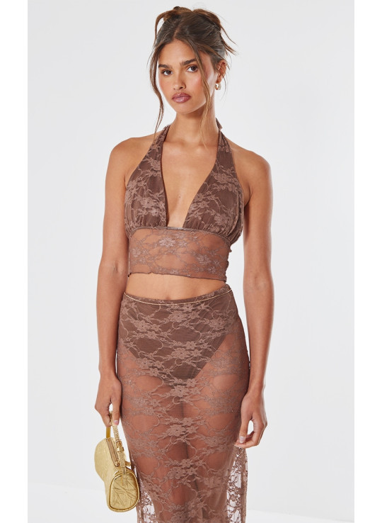 Коричневий бюстгальтер з мереживною підкладкою