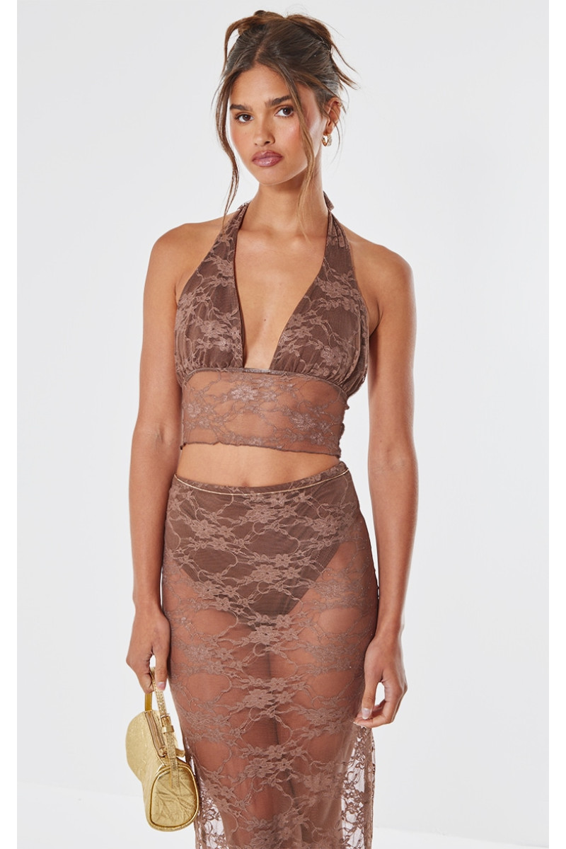 Коричневий бюстгальтер з мереживною підкладкою