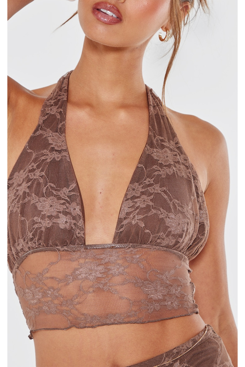 Коричневий бюстгальтер з мереживною підкладкою