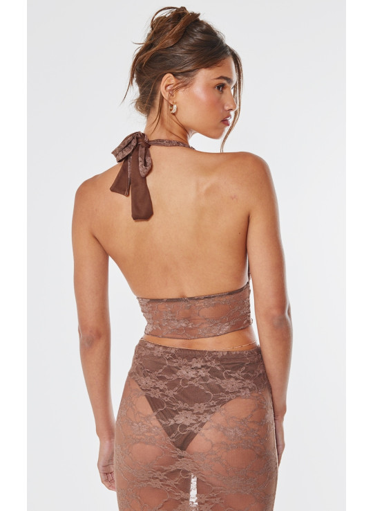 Коричневий бюстгальтер з мереживною підкладкою