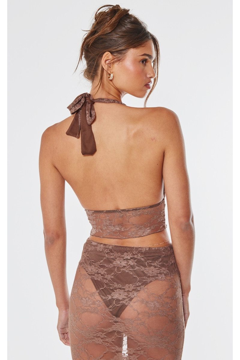 Коричневий бюстгальтер з мереживною підкладкою