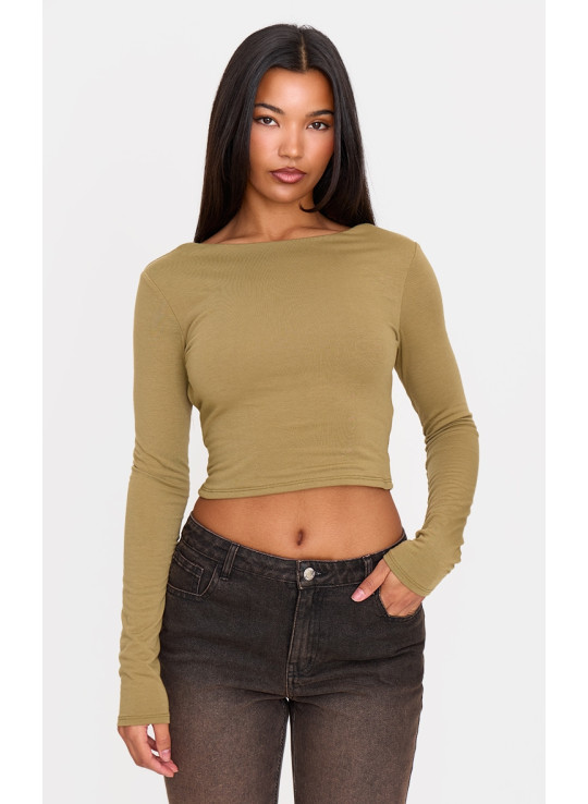 Топ із довгими рукавами без спинки та пряжкою оливкового кольору