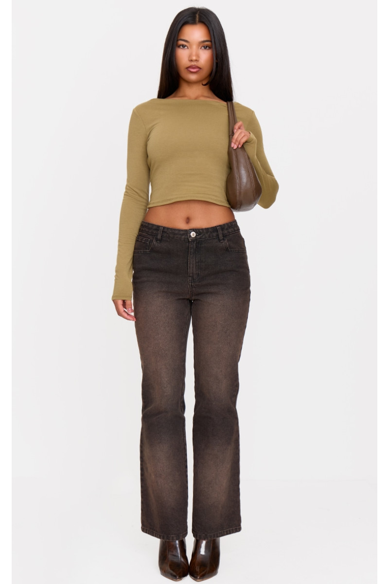 Топ із довгими рукавами без спинки та пряжкою оливкового кольору