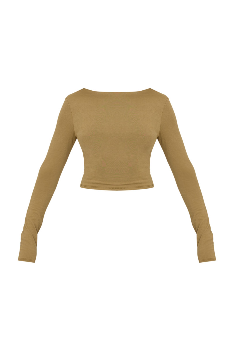 Топ із довгими рукавами без спинки та пряжкою оливкового кольору