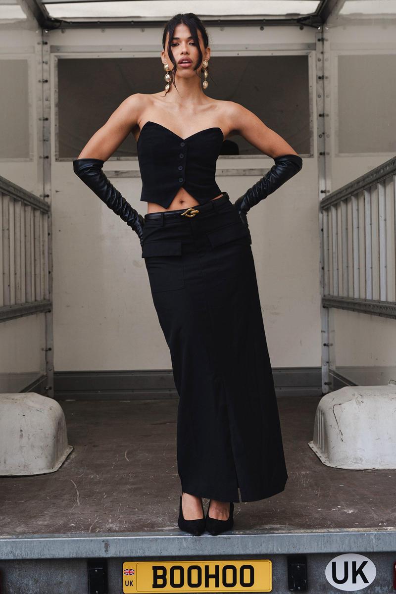 Плетена максі-спідниця з кишенями