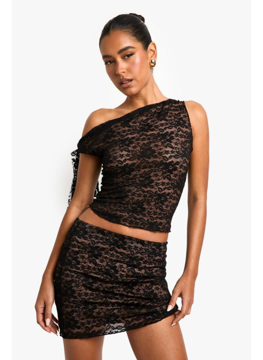 Топ з відкритими плечима з мереживною підкладкою