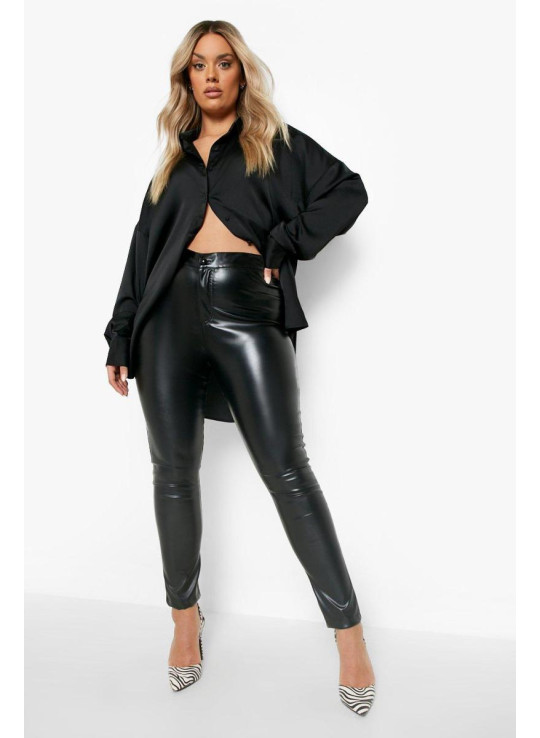 Плюс вузькі штани з матового поліуретану з високою талією