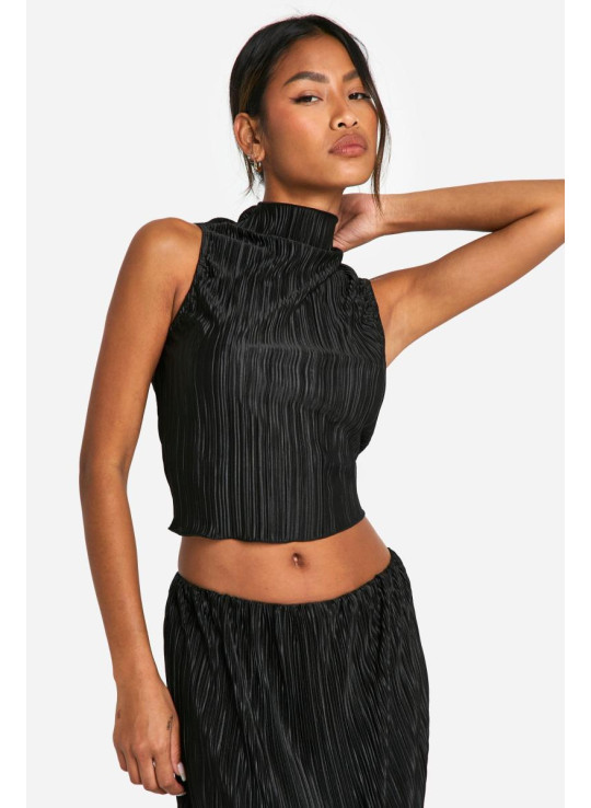 Безрукавка з плісою з високим вирізом