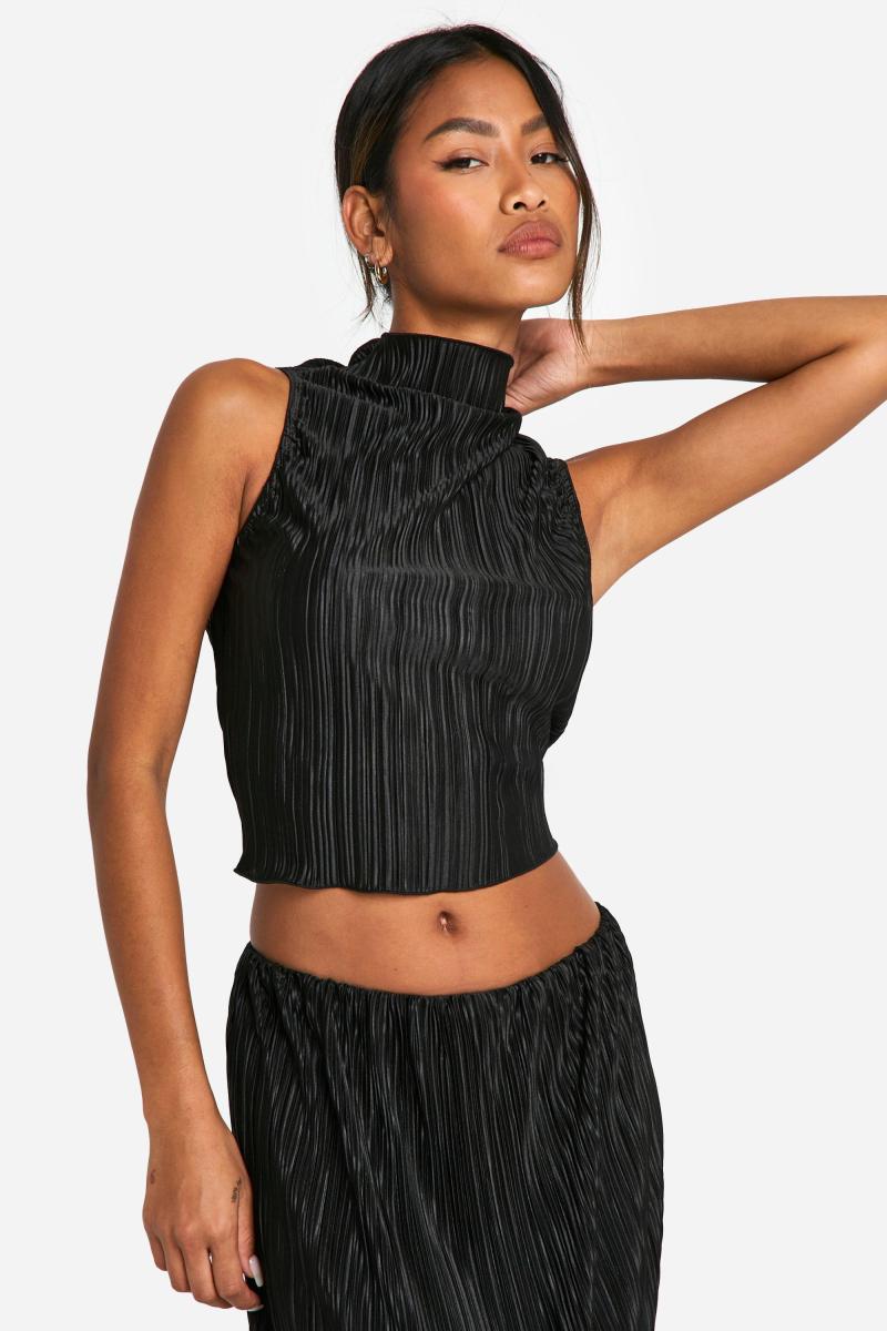 Безрукавка з плісою з високим вирізом