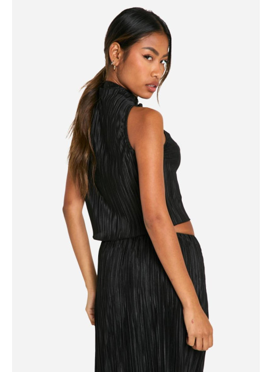 Безрукавка з плісою з високим вирізом