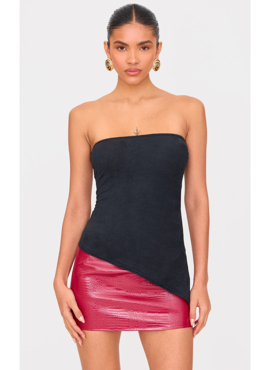 Чорний топ-бандо з штучної замші з асиметричним подолом