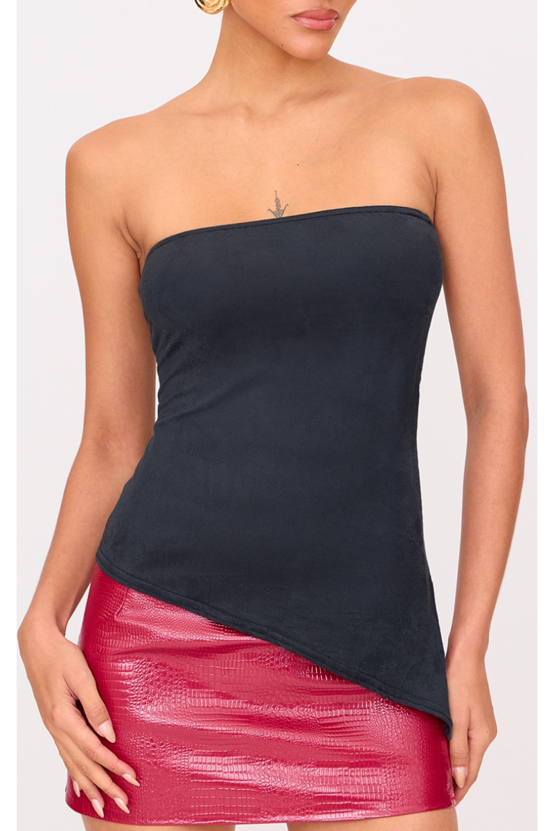 Чорний топ-бандо з штучної замші з асиметричним подолом