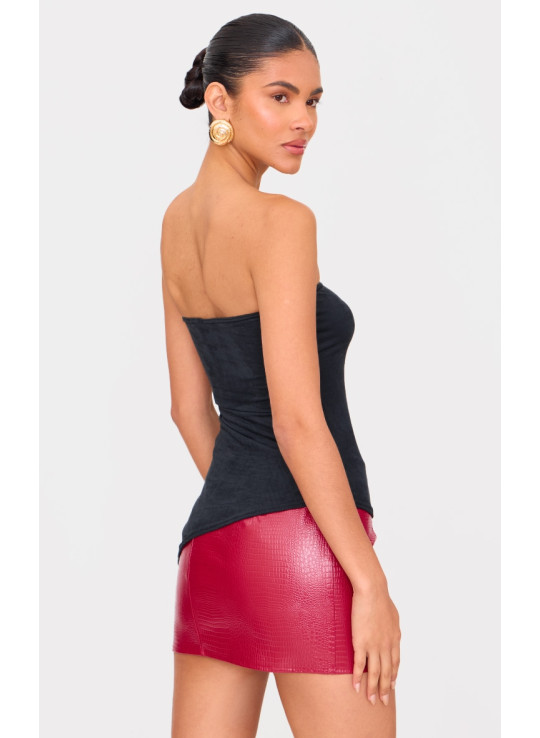 Чорний топ-бандо з штучної замші з асиметричним подолом