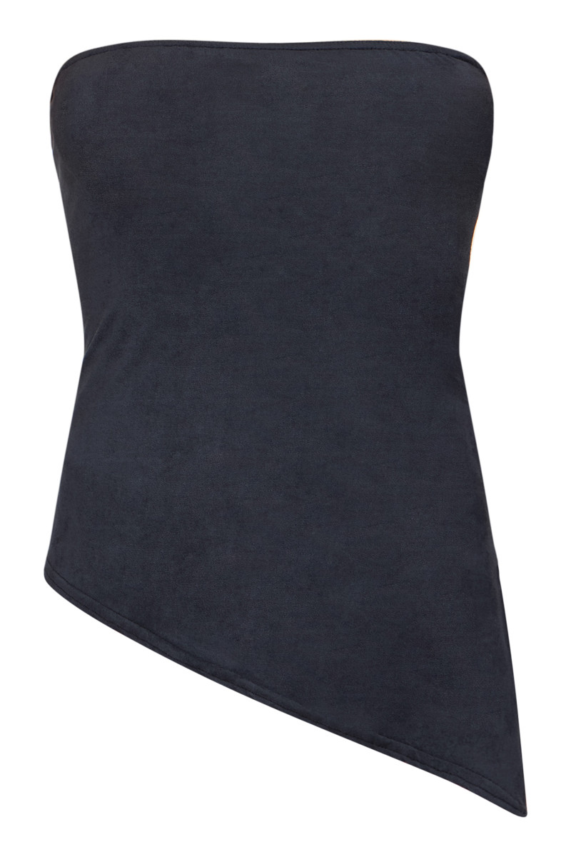 Чорний топ-бандо з штучної замші з асиметричним подолом