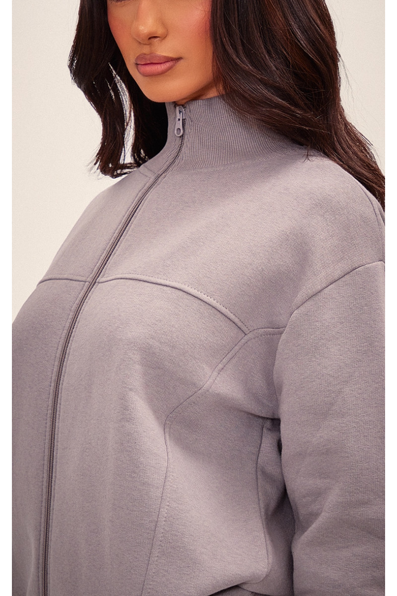 Маленький вугільно-сірий трековий топ із деталями на блискавці