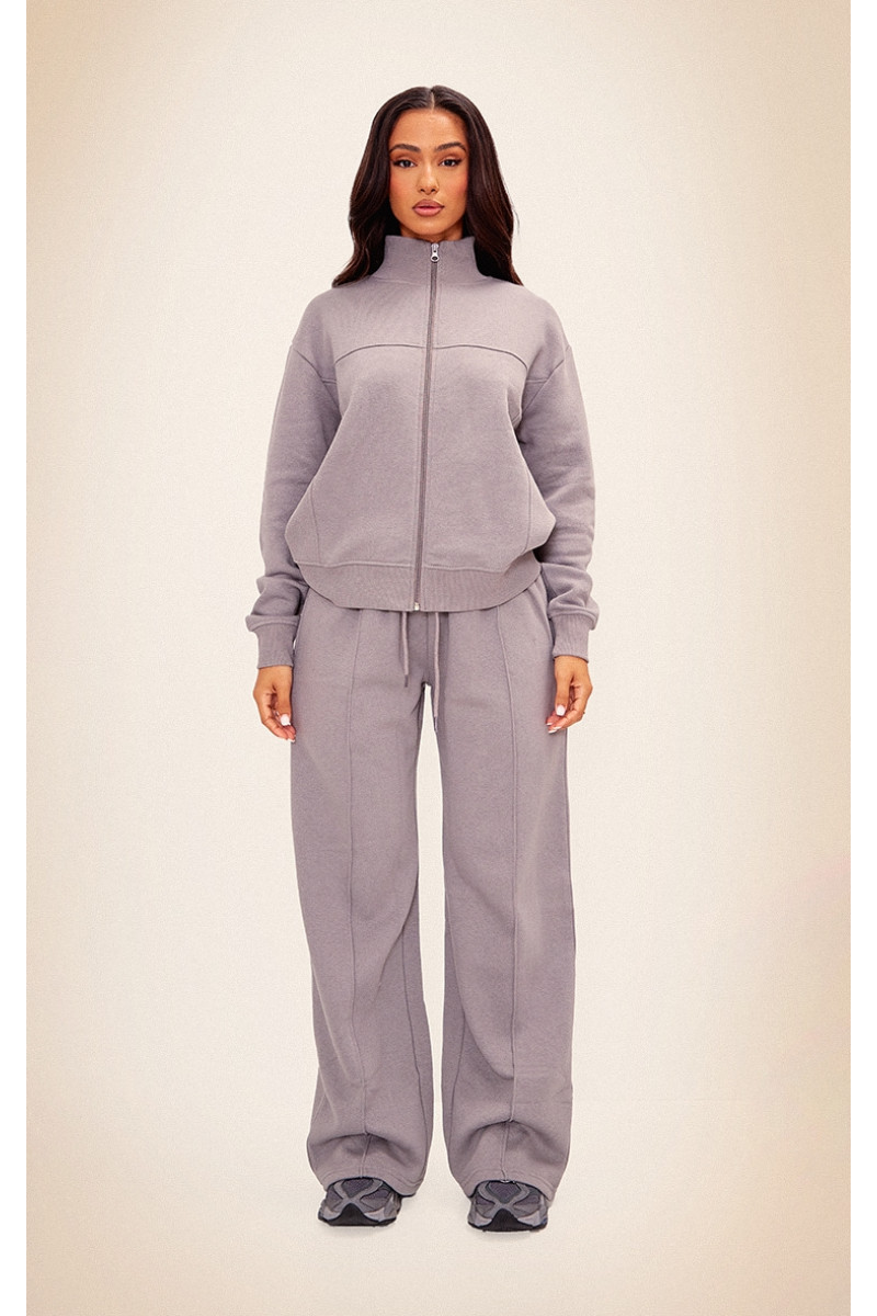 Маленький вугільно-сірий трековий топ із деталями на блискавці