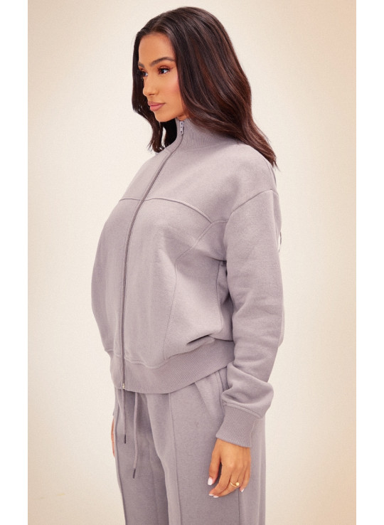 Маленький вугільно-сірий трековий топ із деталями на блискавці