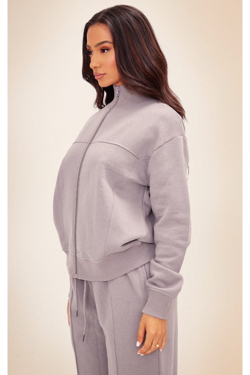 Маленький вугільно-сірий трековий топ із деталями на блискавці