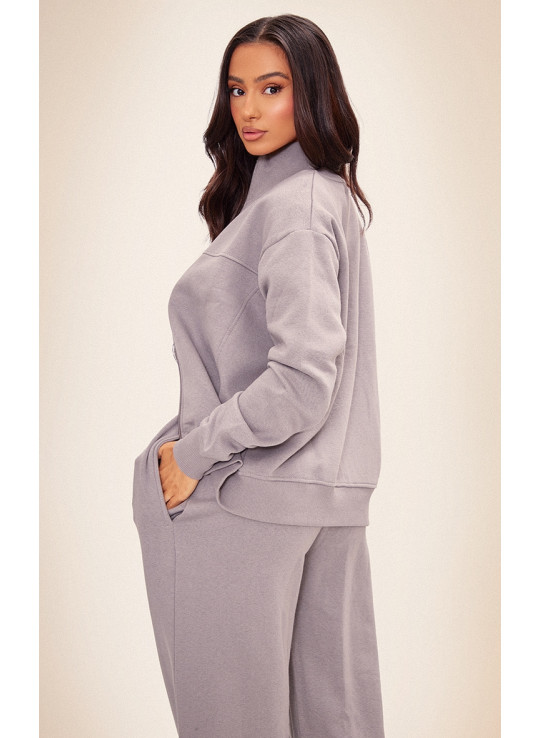 Маленький вугільно-сірий трековий топ із деталями на блискавці