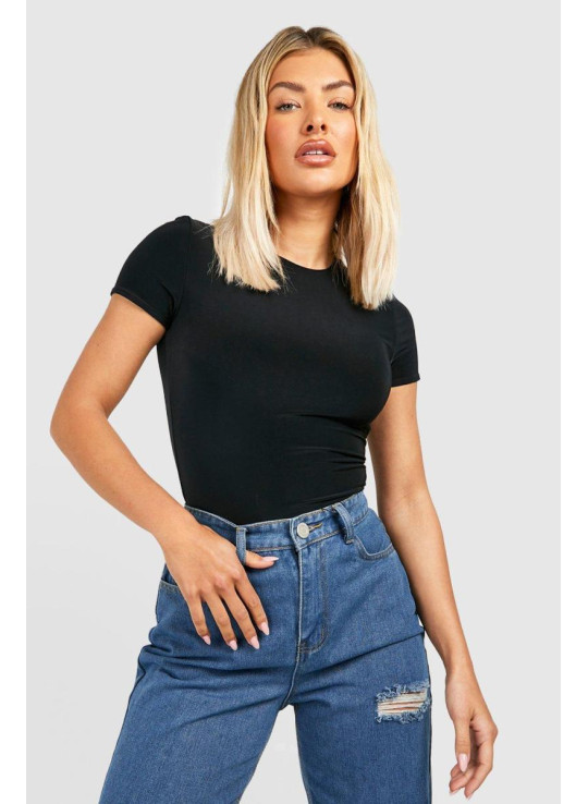 Чорне двошарове боді з короткими рукавами