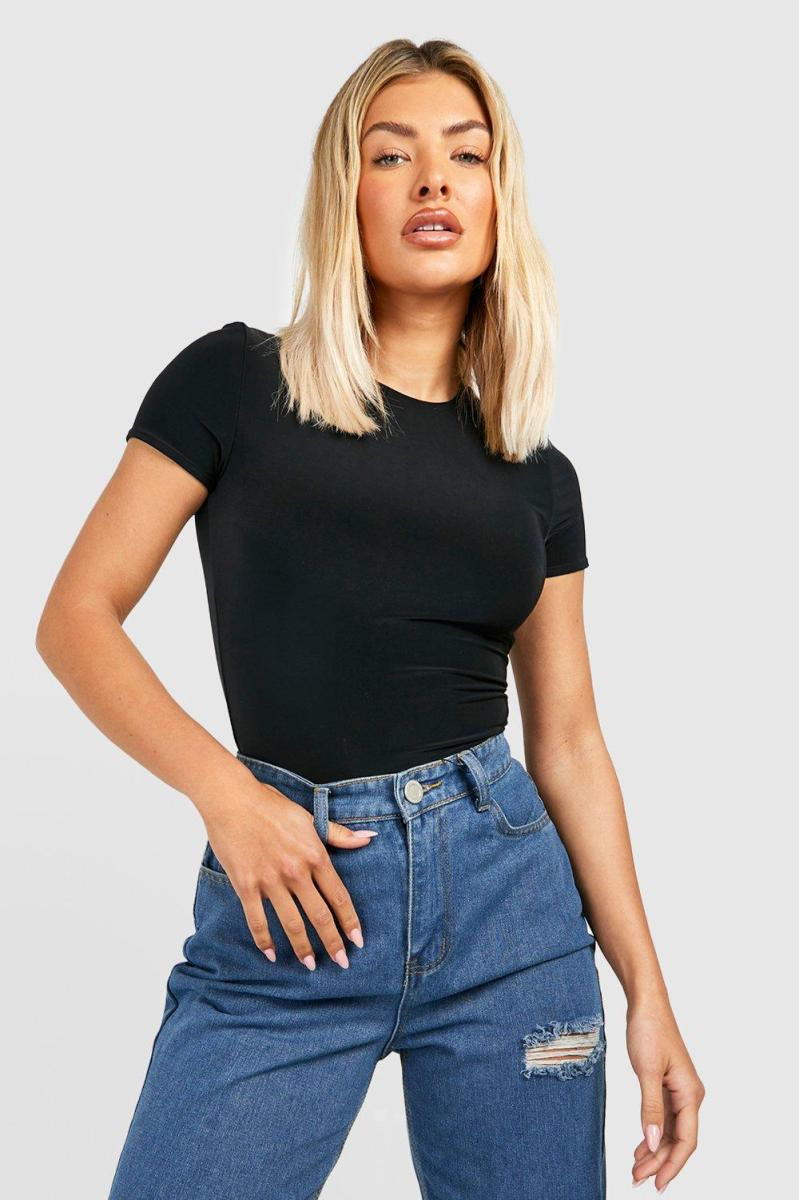 Чорне двошарове боді з короткими рукавами
