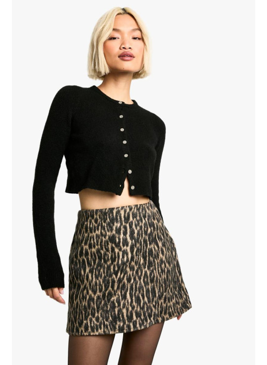 Міні-спідниця з завищеною талією з леопардовим накидом