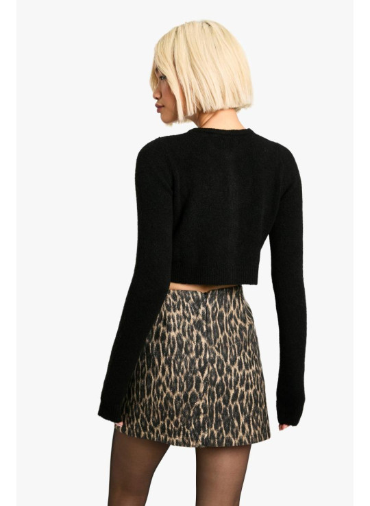 Міні-спідниця з завищеною талією з леопардовим накидом