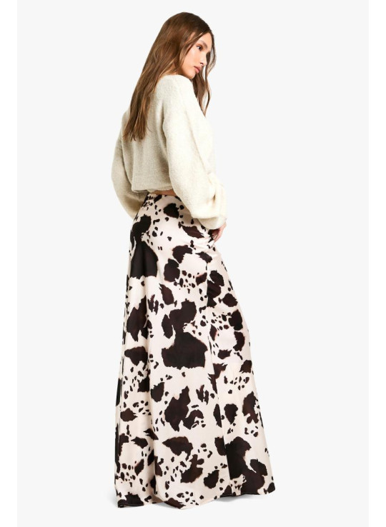 СПІДНИЦЯ МАКСІ З АТЛАСУ З КОРОВ'ЯЧИМ ПРИНТОМ