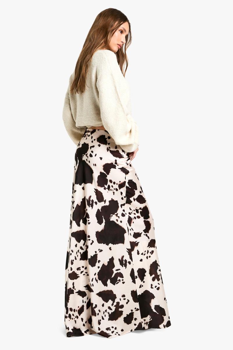 СПІДНИЦЯ МАКСІ З АТЛАСУ З КОРОВ'ЯЧИМ ПРИНТОМ