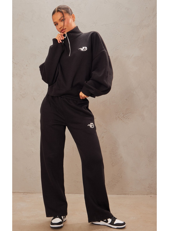 PrettyLittLething Black Logo Вишита широка бігова нога