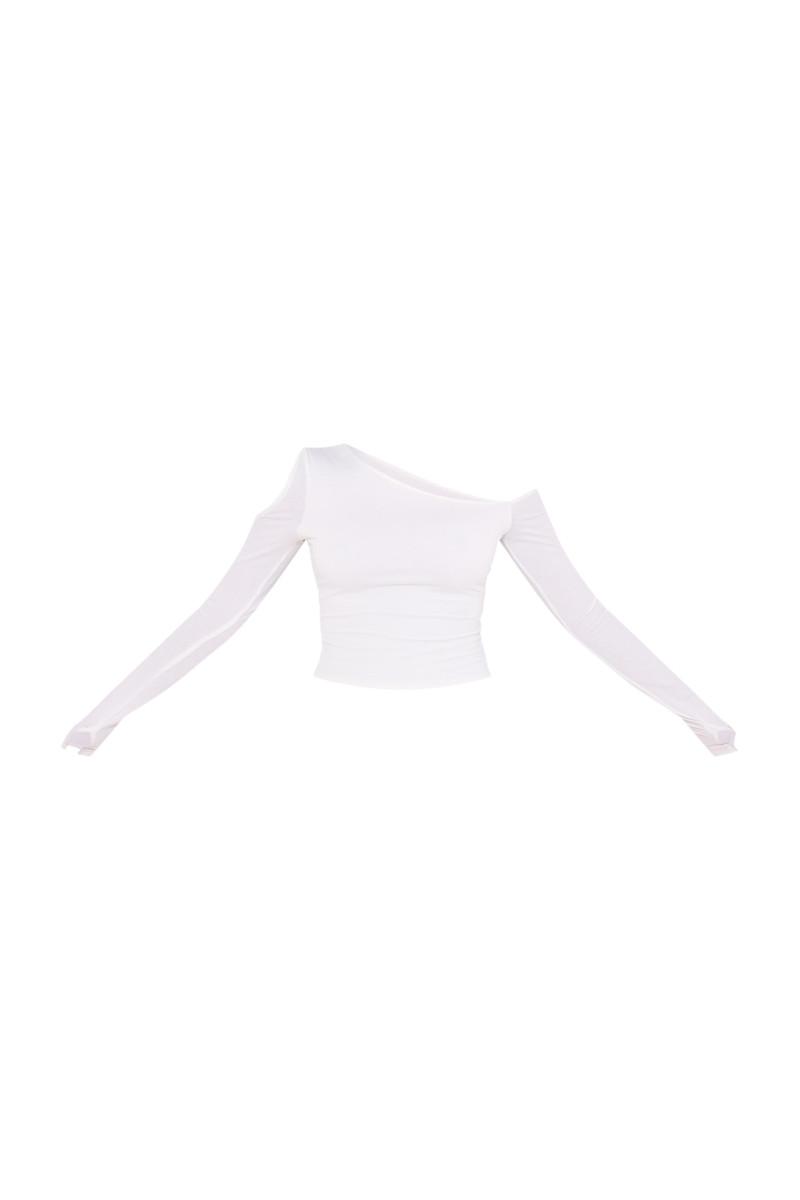 Асиметричний топ з довгими рукавами з кремового контуру