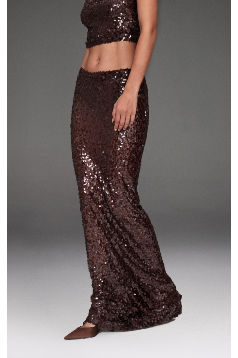 Темно-коричнева сітчаста спідниця з блискітками