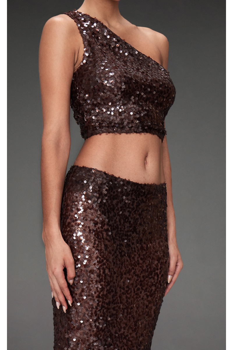 Темно-коричнева сітчаста спідниця з блискітками