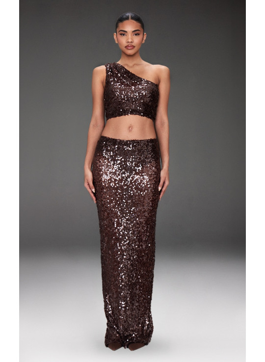 Темно-коричнева сітчаста спідниця з блискітками