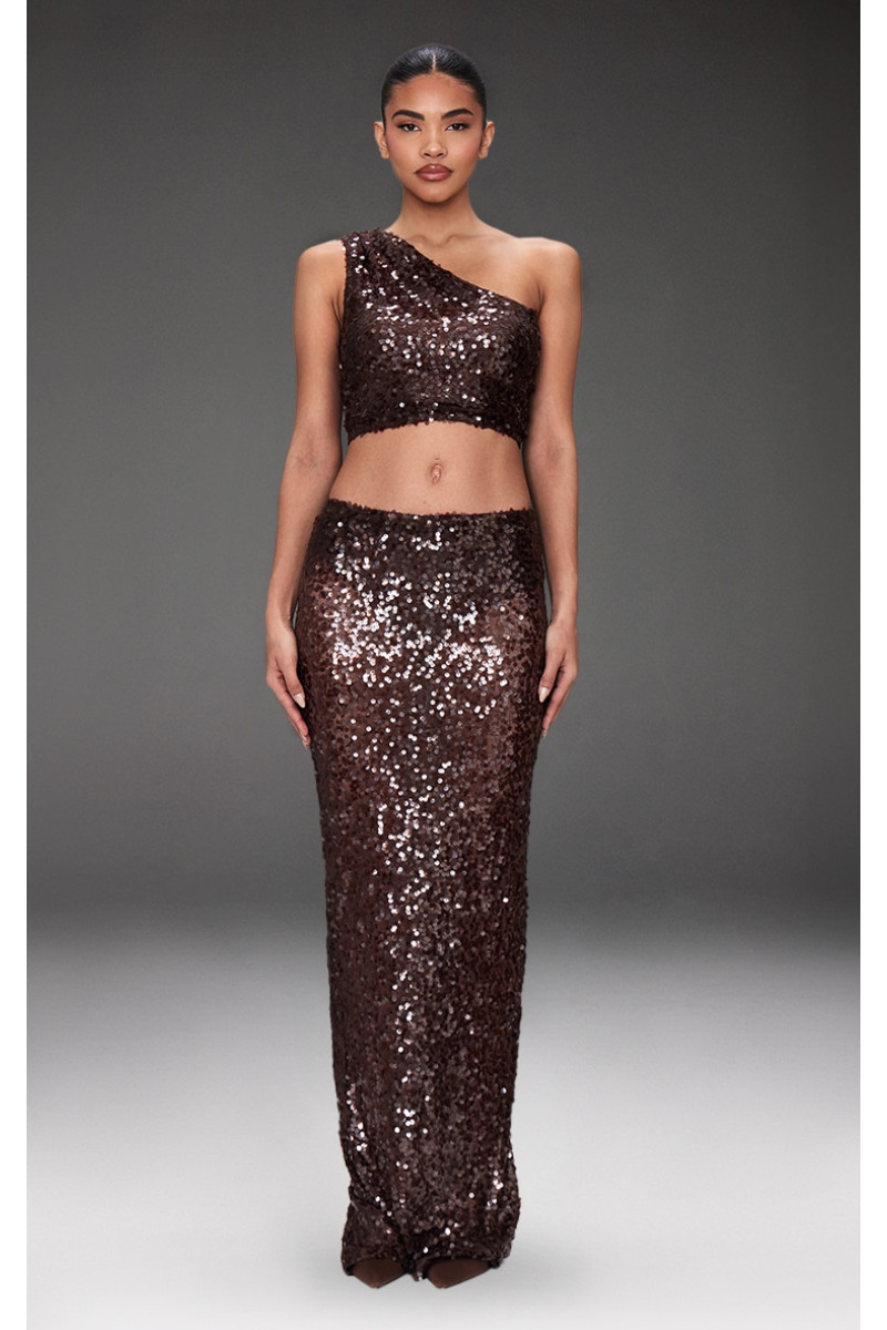 Темно-коричнева сітчаста спідниця з блискітками