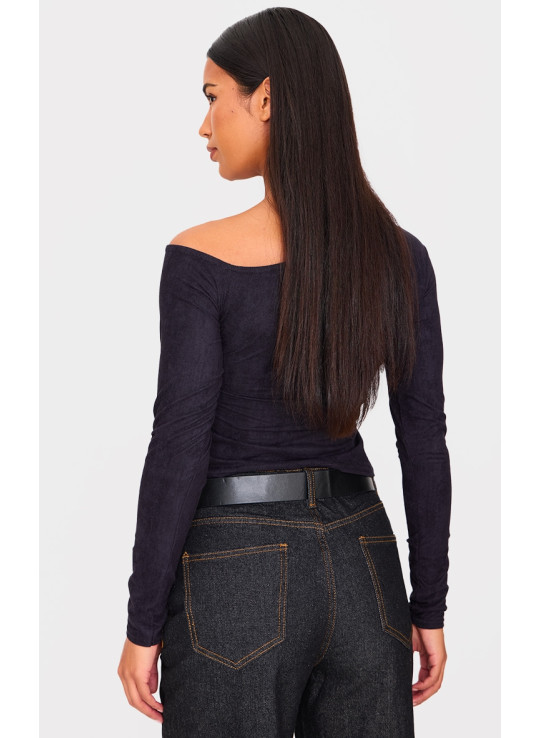 Чорна штучна замша з асиметричним вирізом і довгим рукавом