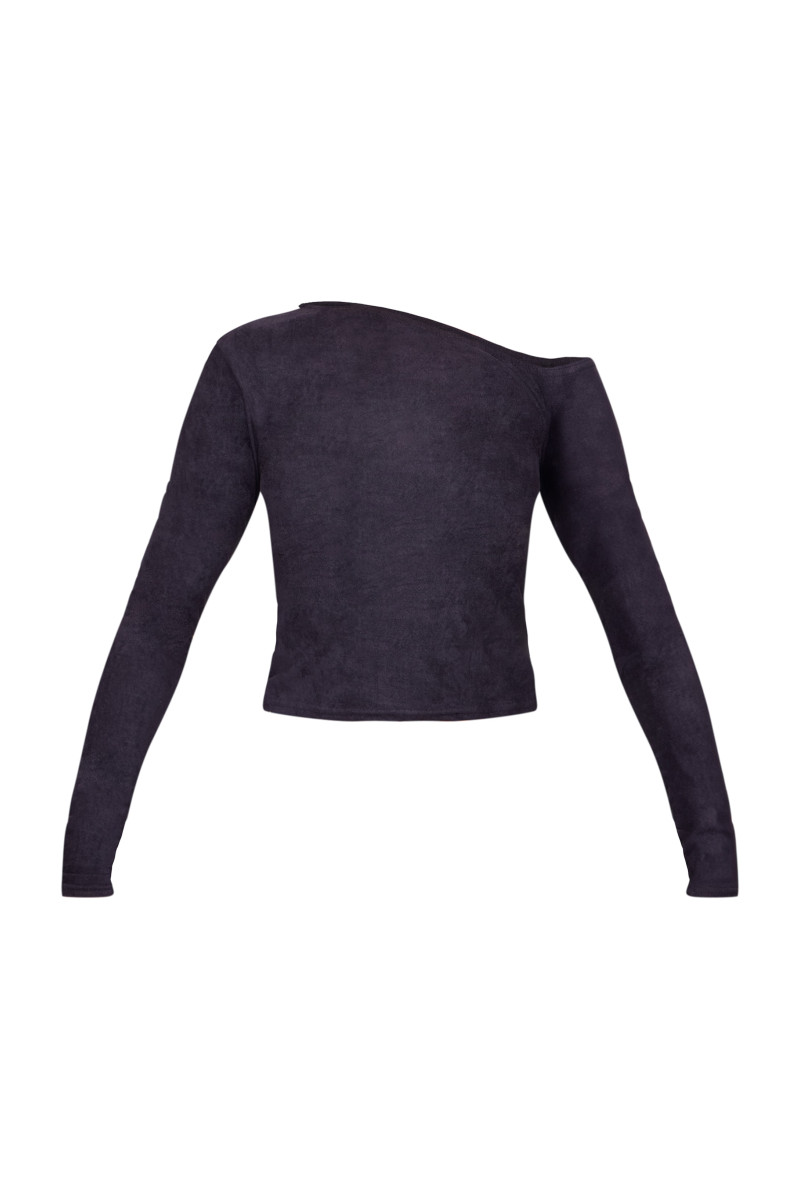 Чорна штучна замша з асиметричним вирізом і довгим рукавом