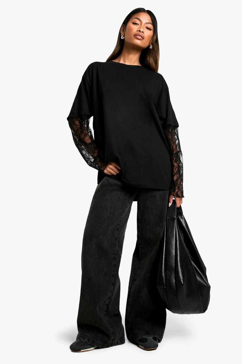 Футболка з мереживними рукавами великого розміру