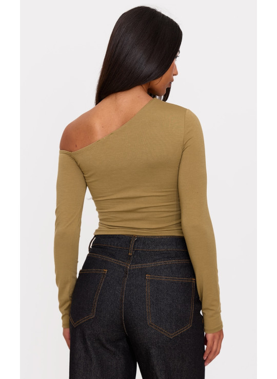 Топ з довгим рукавом із закрученими деталями з оливкового контуру з джерсі Бардо