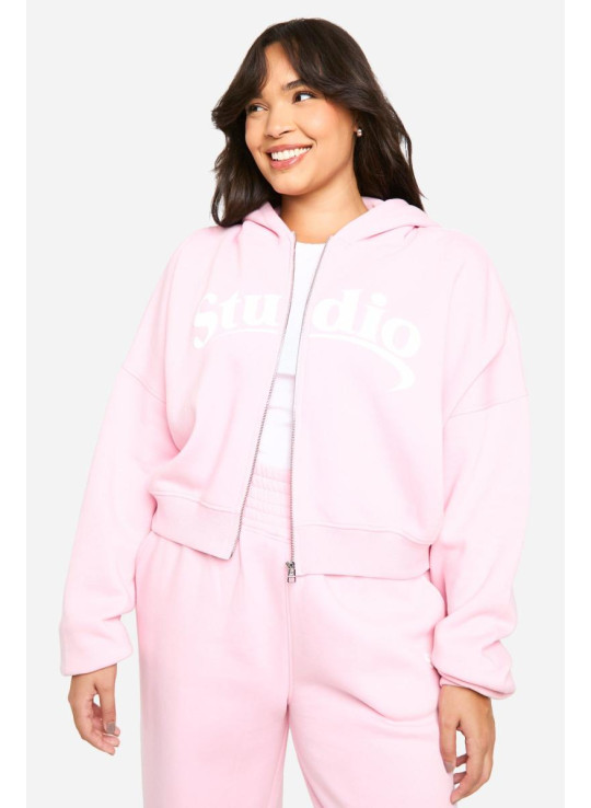 Толстовка Plus Studio Slogan Boxy Crop Zip Through Hoodi