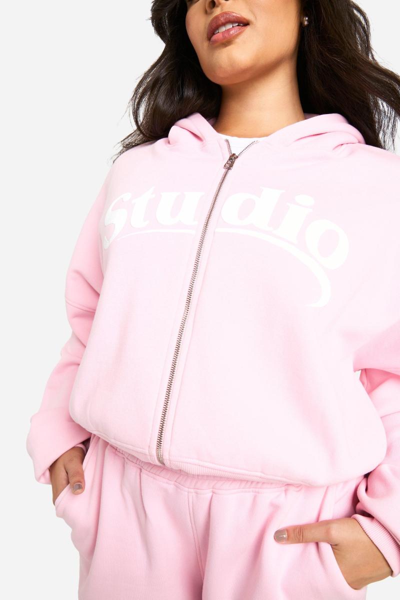 Толстовка Plus Studio Slogan Boxy Crop Zip Through Hoodi