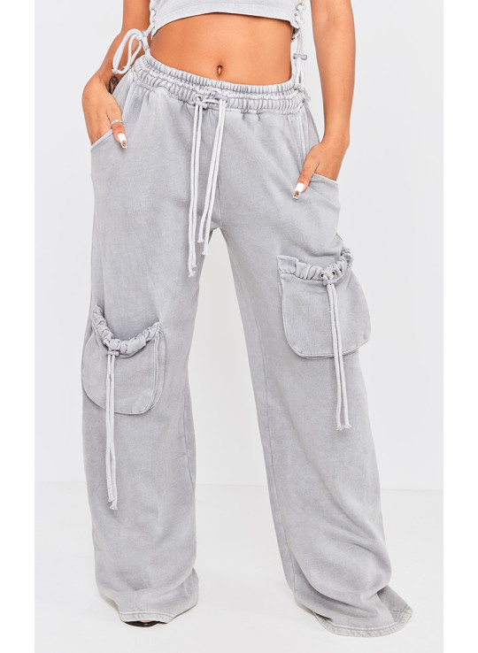 Форма світло -сірого промитого подвійного кишені в кишені широкі пробіжки для ніг