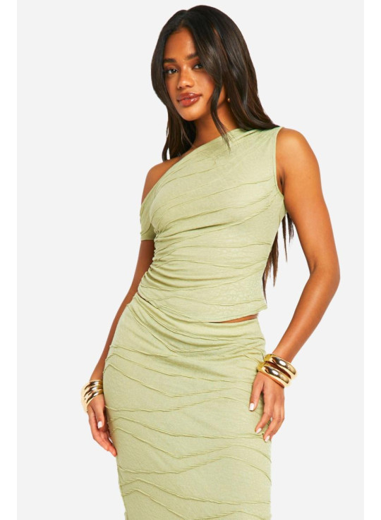 Текстурований асиметричний бічний верх із рюшами