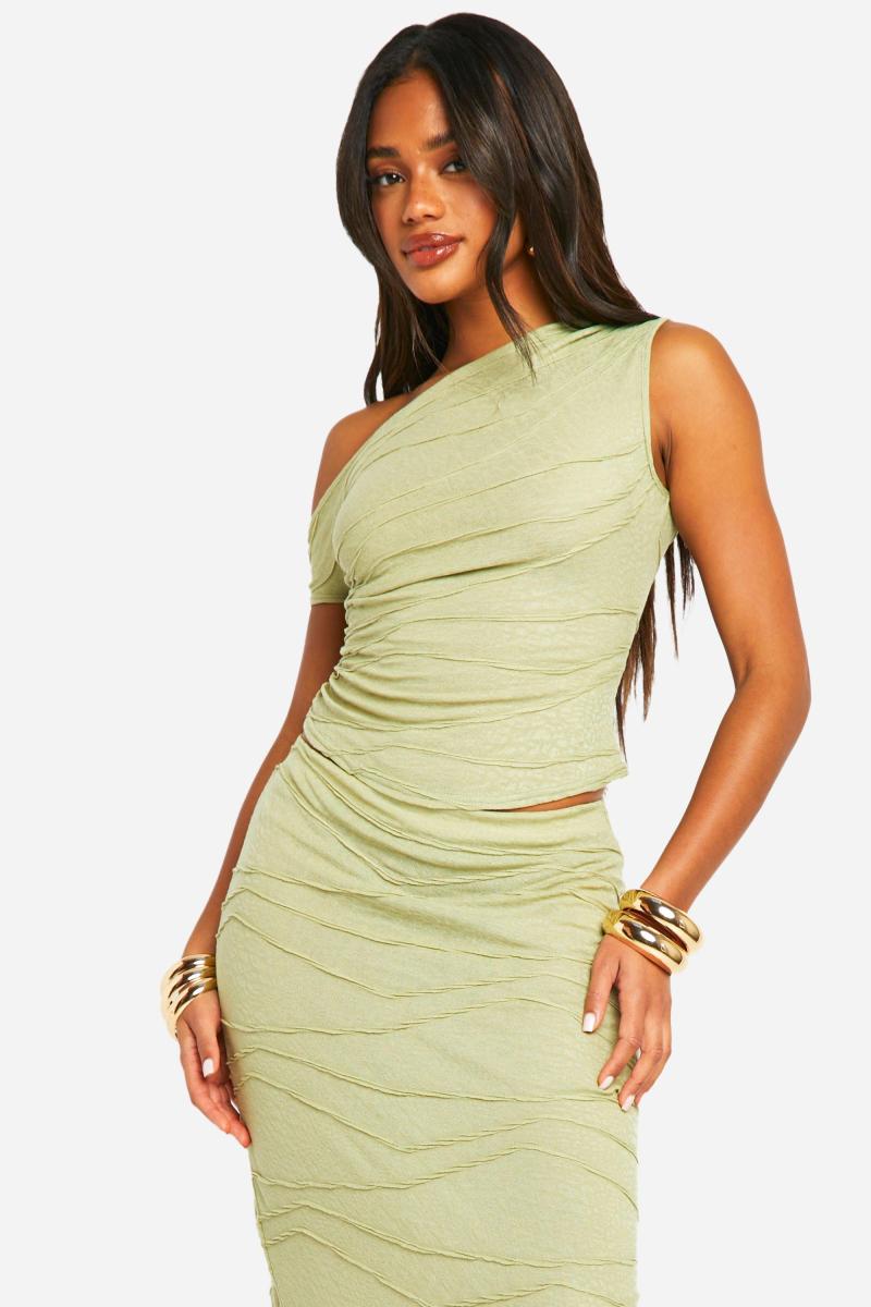 Текстурований асиметричний бічний верх із рюшами