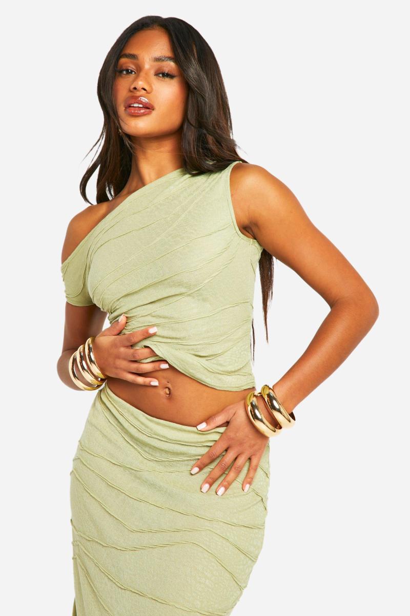 Текстурований асиметричний бічний верх із рюшами