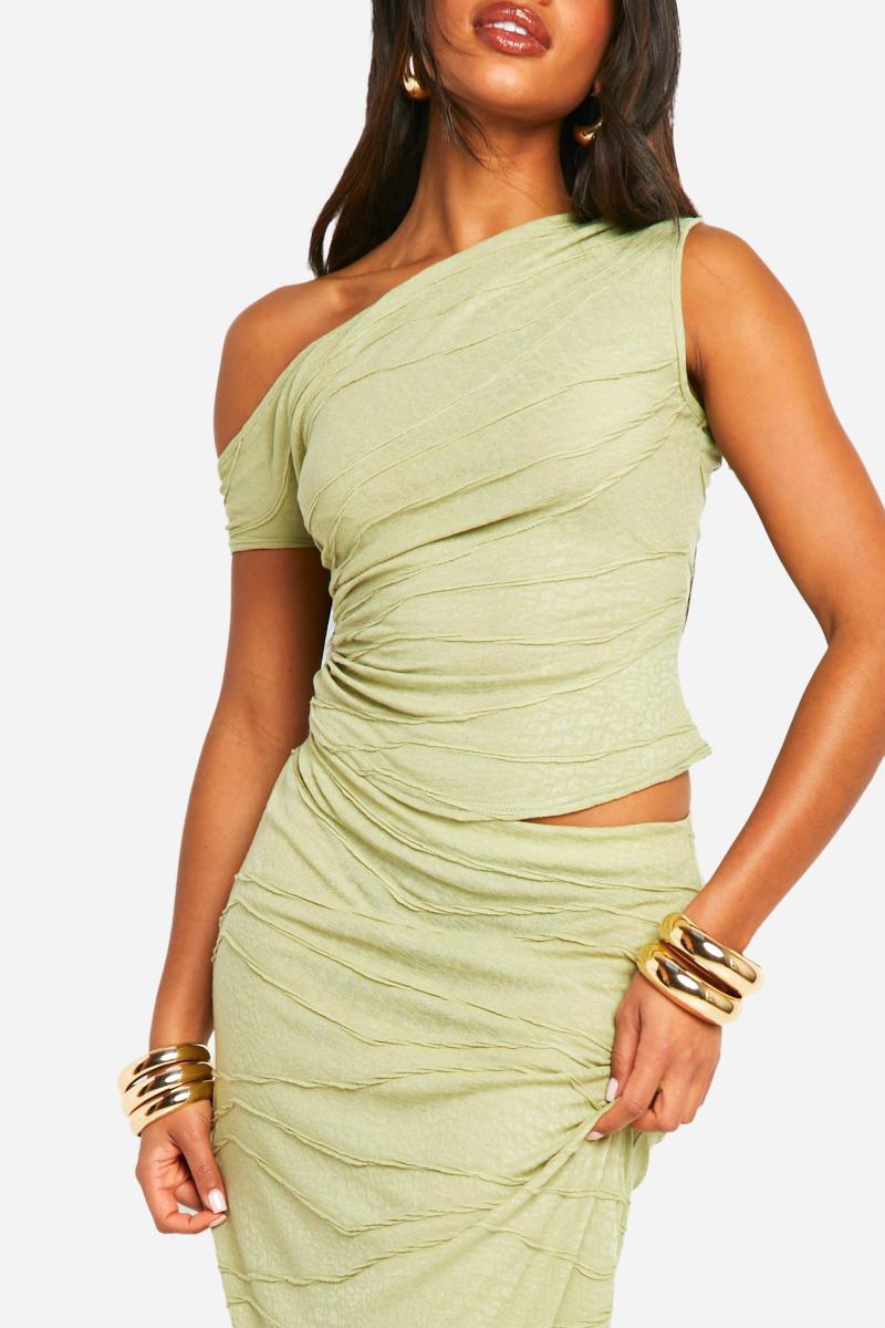 Текстурований асиметричний бічний верх із рюшами