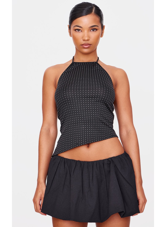 Чорний довгий топ з відкритою спиною з вирізом з вирізом з гарячою фіксацією