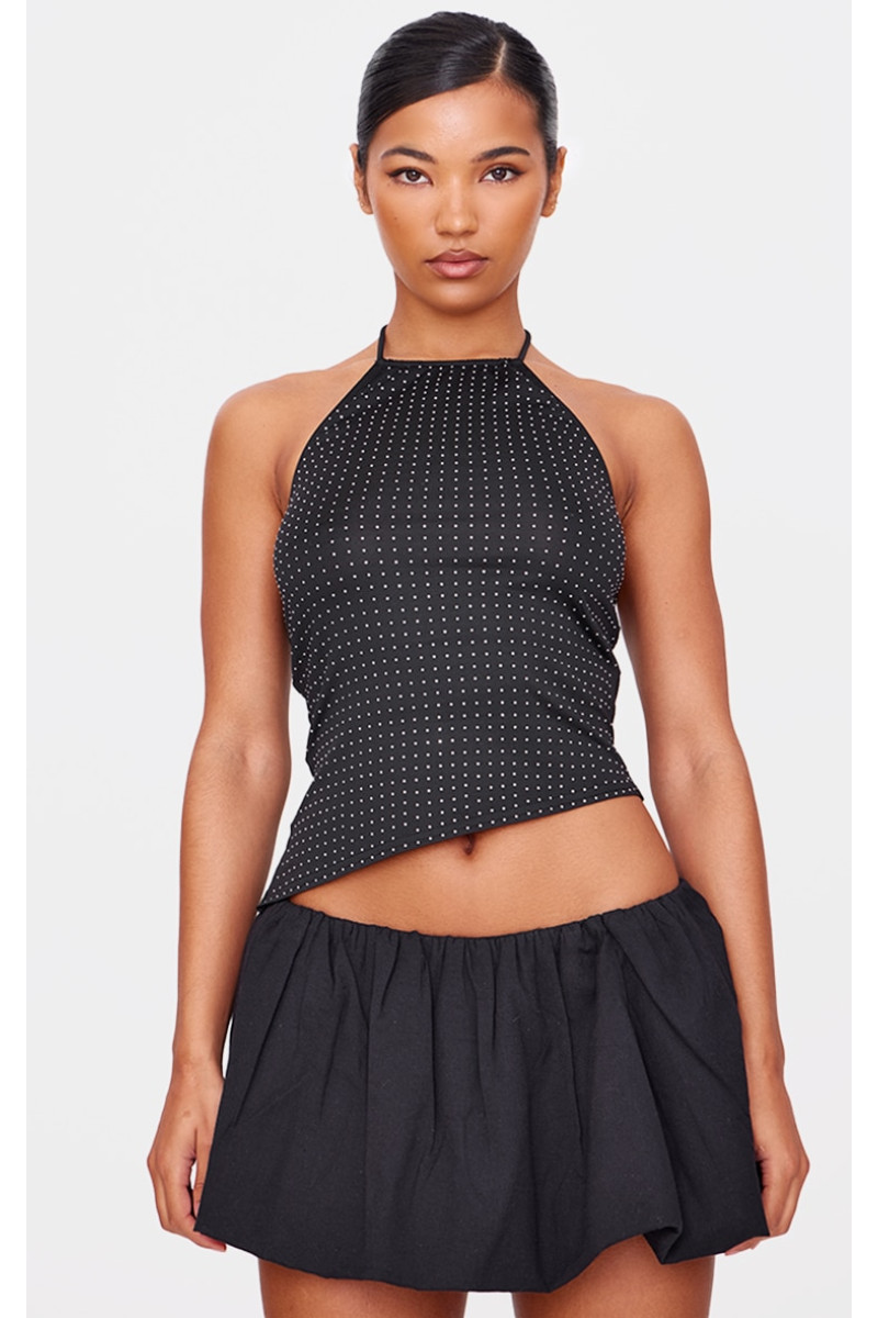 Чорний довгий топ з відкритою спиною з вирізом з вирізом з гарячою фіксацією