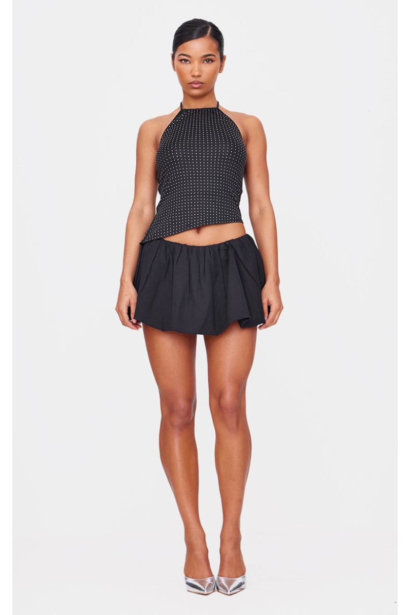 Чорний довгий топ з відкритою спиною з вирізом з вирізом з гарячою фіксацією